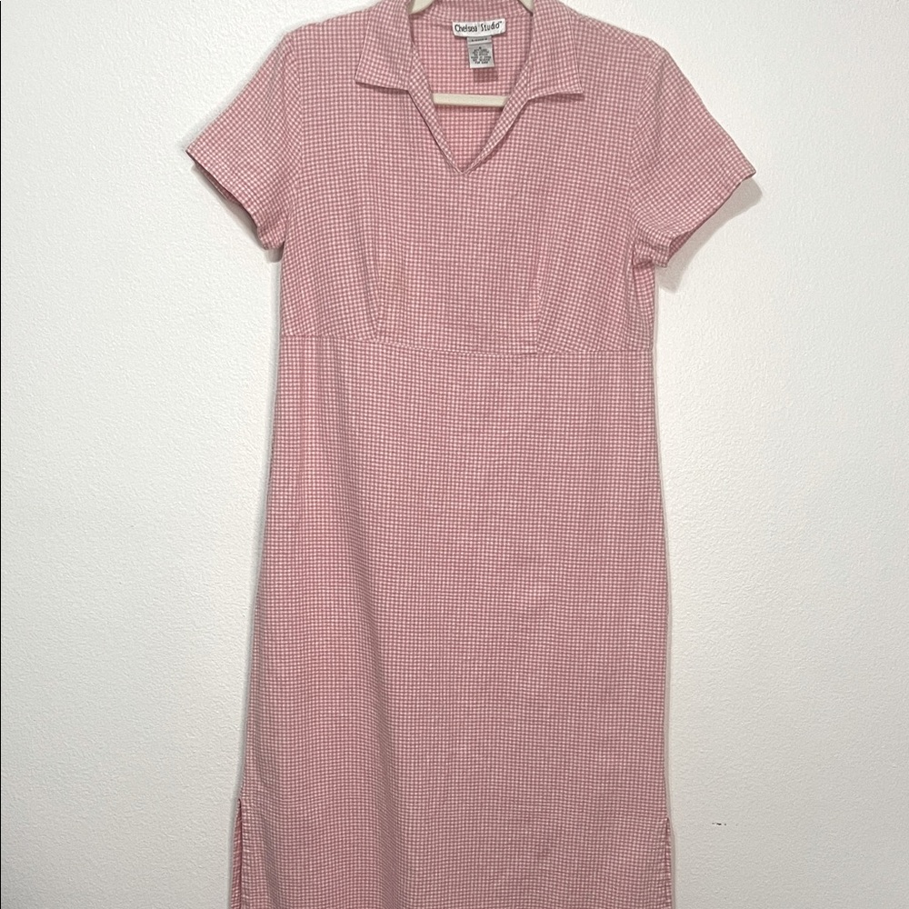 Chelsea Studio Pink Gingham Maxi Dress Size 8 PTP 18” Length 47” EUC